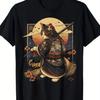 Black Cat Samurai Graphic T-Shirt Japanese Anime Style Streetwear Tee
