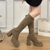 Winter Platform Thick Heels Woman Modern High Boots Sexy Round Toe Party Dress Shoes Female Vintage Stretch Slim Long Booties