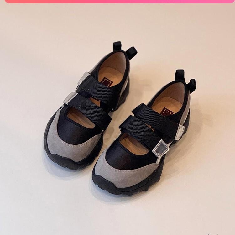 Sheepskin version~ Retro sports versatile Velcro thick sole inner height increase leather round head ballet Mary Jane single shoes