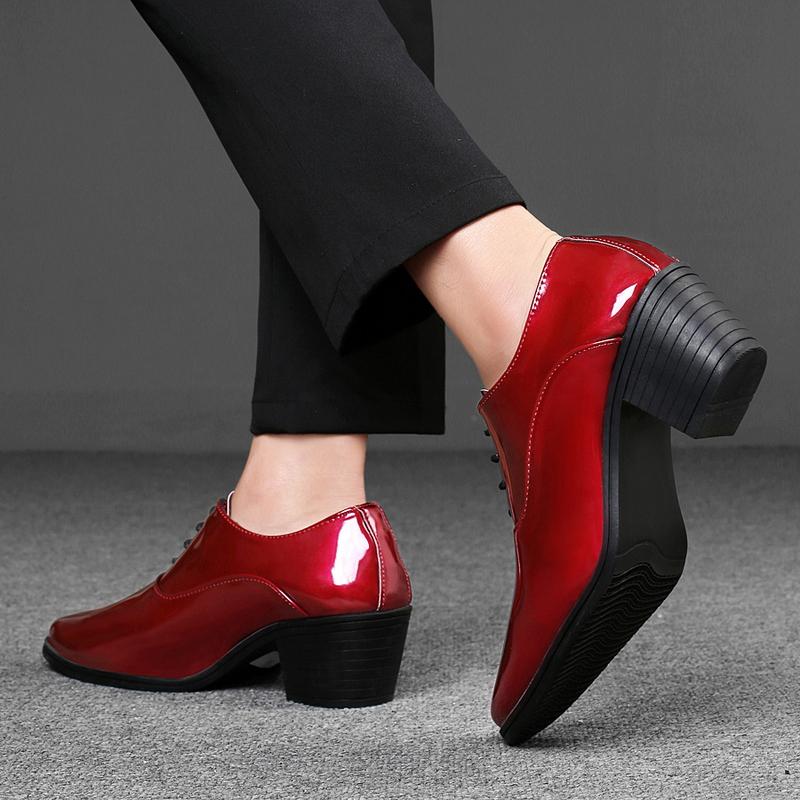 Men White Red High Heels Wingtip Black Leather Derby Wedding Dress Dance Business Formal Elevator Shoes Height Increase Shoes Plus Size