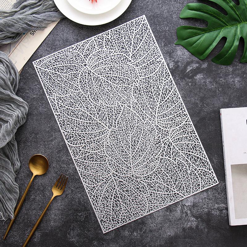 6/4pcs Rectangular Leaf Shape PVC Placemat Bronzing Hollow Table Mat Nordic Style Table Decoration Mat Tea Coffee Table Pad