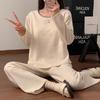 Women's Lamb Cashmere Pajamas with Built-in Bra, Cozy Long Sleeve Set for Fall/Winter