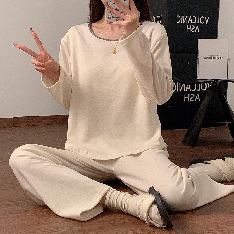 Women's Lamb Cashmere Pajamas with Built-in Bra, Cozy Long Sleeve Set for Fall/Winter
