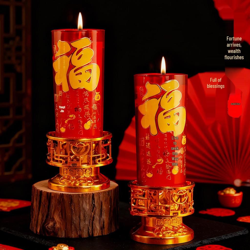 Tribute Candles for Wealth Offering: Red Ghee Smokeless God of Wealth Lamp