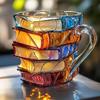 Creative Painted Book Mug 11oz Novelty 3D Painted Books Coffee Mug Unique Colorful Resin Books Stack Coffee Cup Collection Gifts