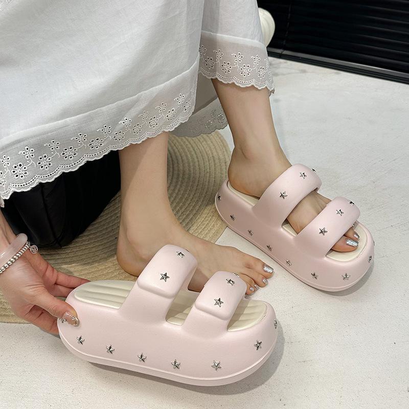 Stepping On Shit Feels Like Wearing Outside, Home Bathroom Non-slip Slippers, Women's Models 2025 Summer New Foreign-style Cool Slippers, the Thic