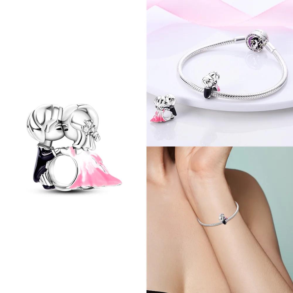 Pink Family Love Heart Charm Original Copper Beads Fit Pan Bracelet Diy Sister Mother Friendship Pendant Fine Gift Jewelry