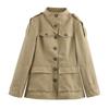 Womens Casual Stand Collar Jacket Street Style Mid-Length Single-Breasted Long Sleeve