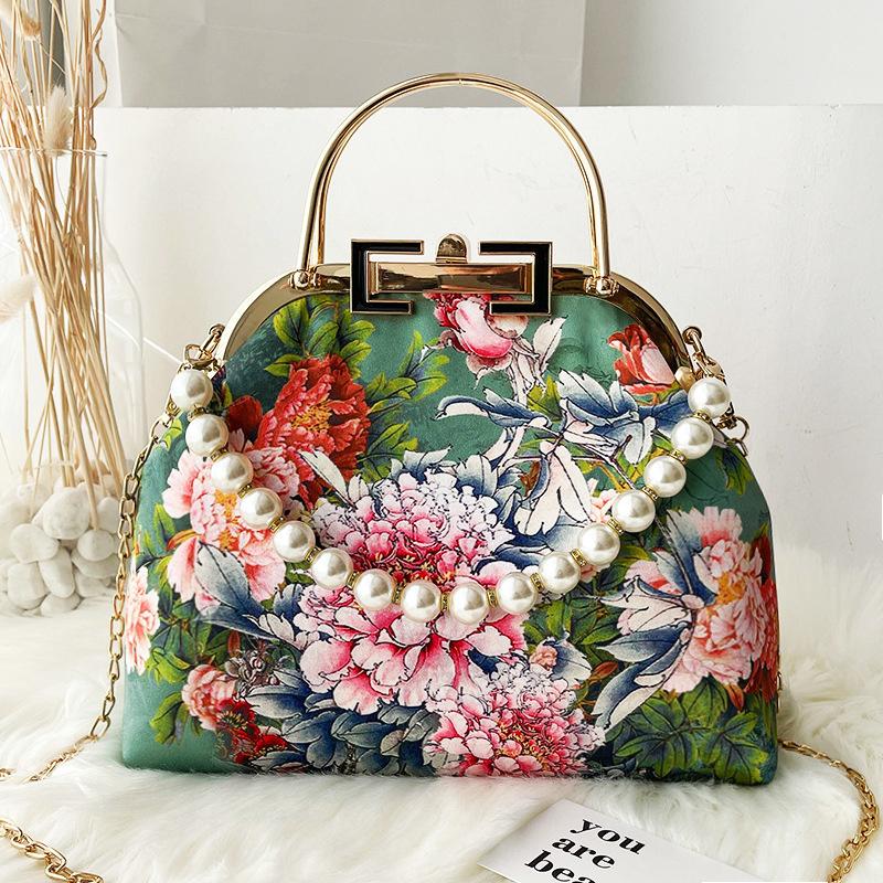 New Wedding Bags Beads Flowers Vintage Bag Shell Lock Hand Bags Women Shoulder Crossbody Bag Chain Fringe Women's Handbags