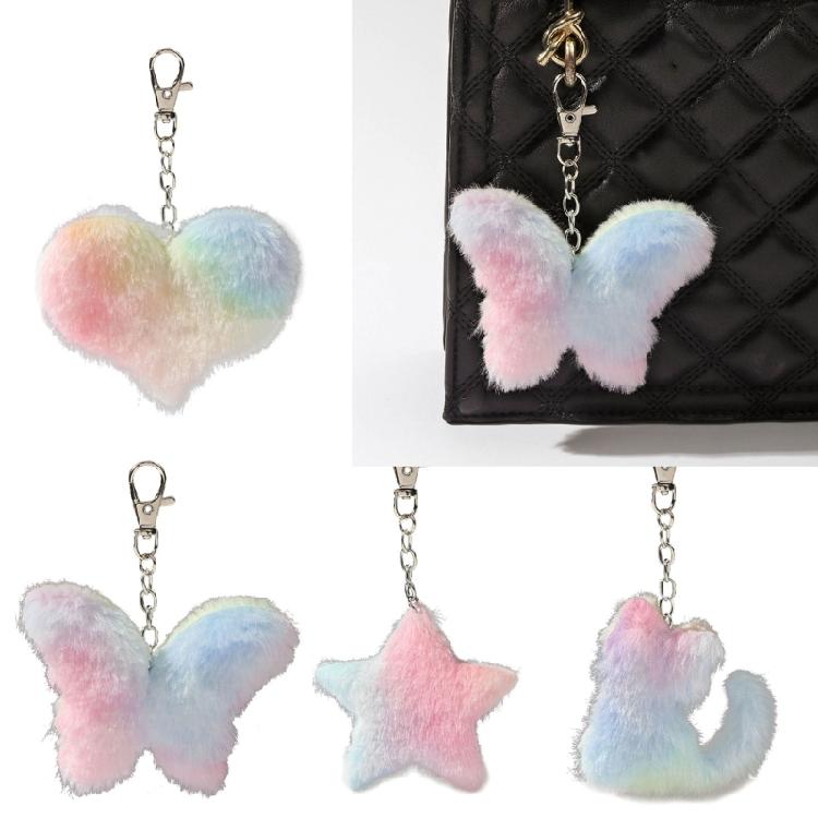 Butterfly Keychain Rings Cute Cat Keychain Pendant Plush Car Keyring Decoration