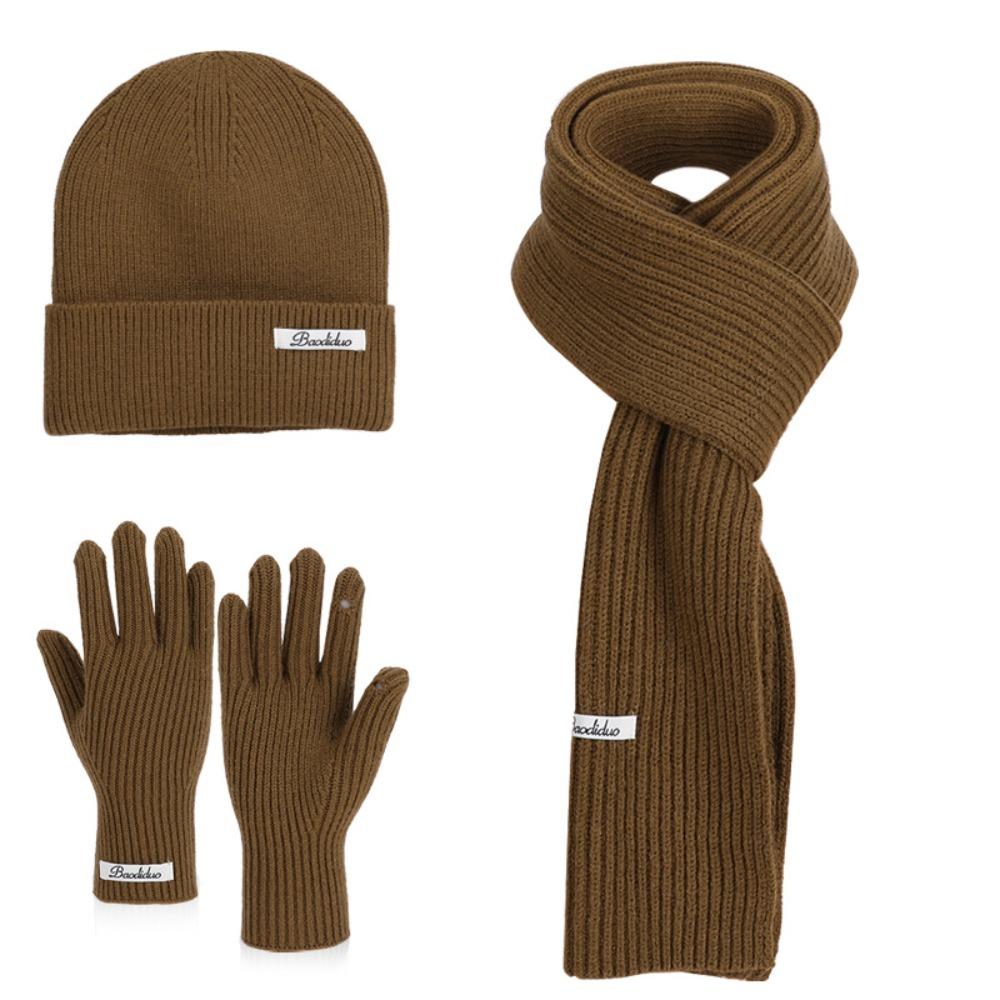 Solid Color Hat Scarf Gloves Set Warm Winter Beanie Hat Neck Warmer Thermal Knit Cap Hiking