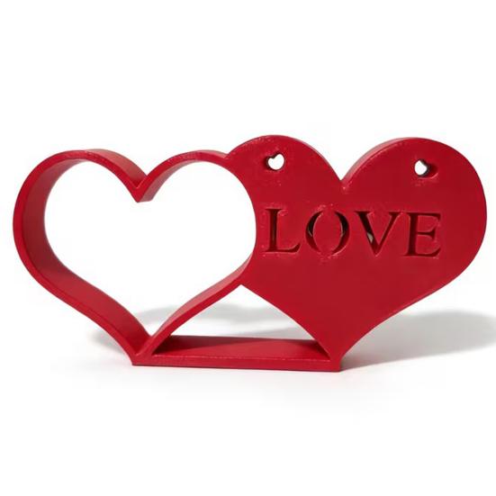 Valentine's Day Heart Decoration 3D Printed Romantic Heart-to-Heart Statue Red Love Heart Tiered Tray Table Sign for Anniversary Wedding Gifts