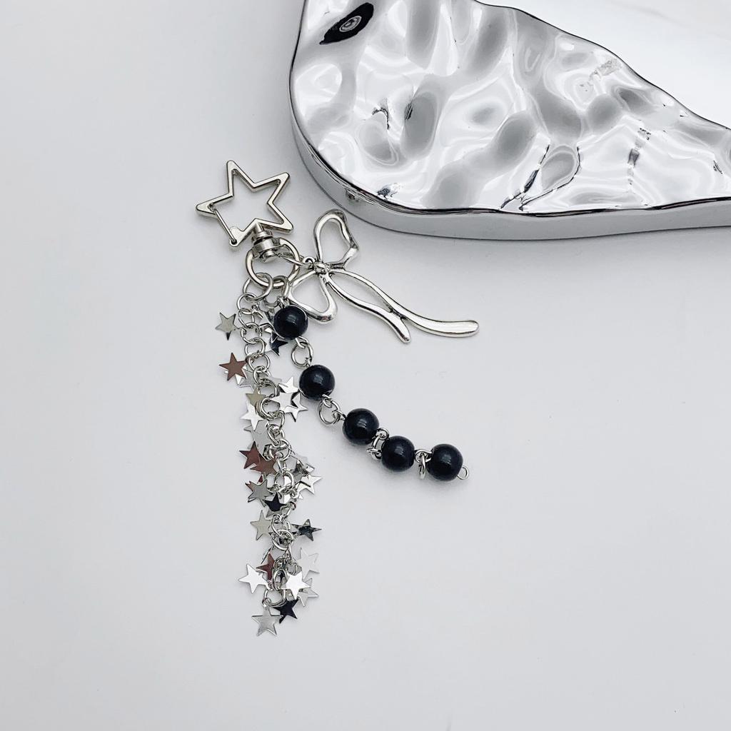 Stylish Star Tassels Bowknot Beaded Keychain Hanging Key Ring Handmade Phone Chain Accessories for Women and Teens
