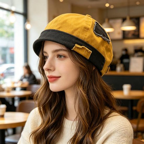 Vermieter Hut Verstellbare Metallschnalle Used Gewaschener Denim Hut Patchwork Stoff Street Hip-Hop Stil Unisex Kuppelkappe
