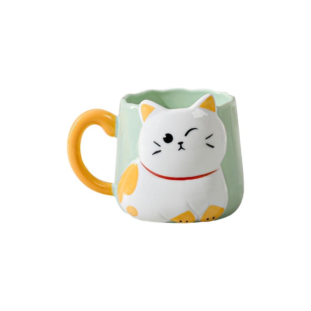 Hand Painted Coffee Cup 3D Embossed Water Cup Creative Ceramic Mug Kitchen Use зелёный