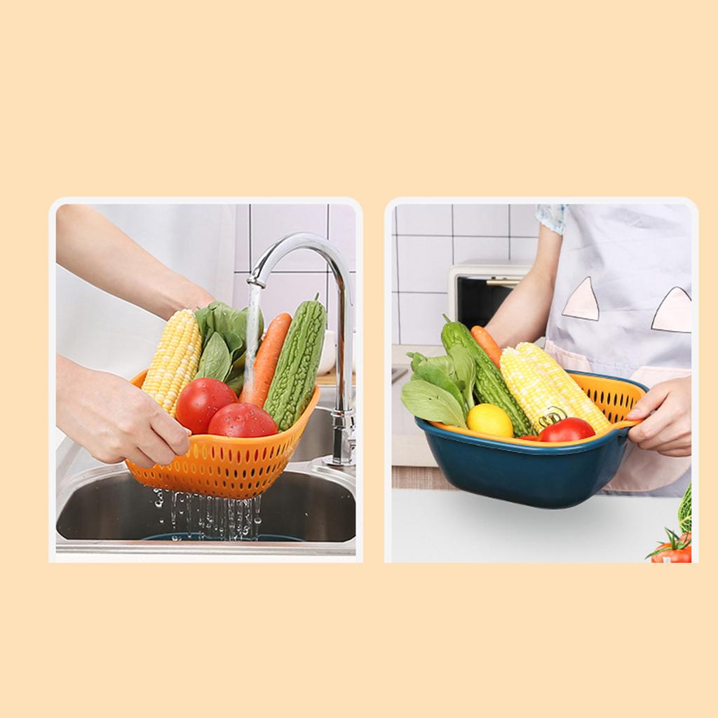 Fruit Vegetable Colander Multi Layer Kitchen Washing Strainer Basket with Hanging Hole for Fruits
