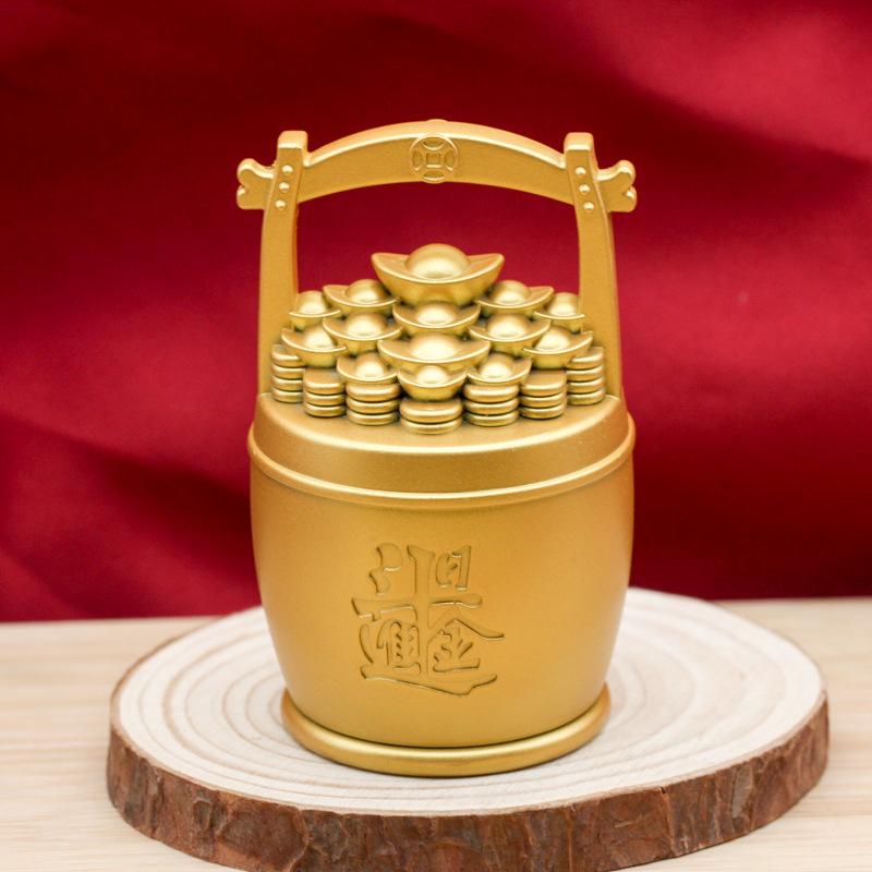 Golden Kylin Treasure Coins: Deluxe Gold Ingots & Bucket Desktop Ornament - Perfect for Gift Giving & Shop Openings