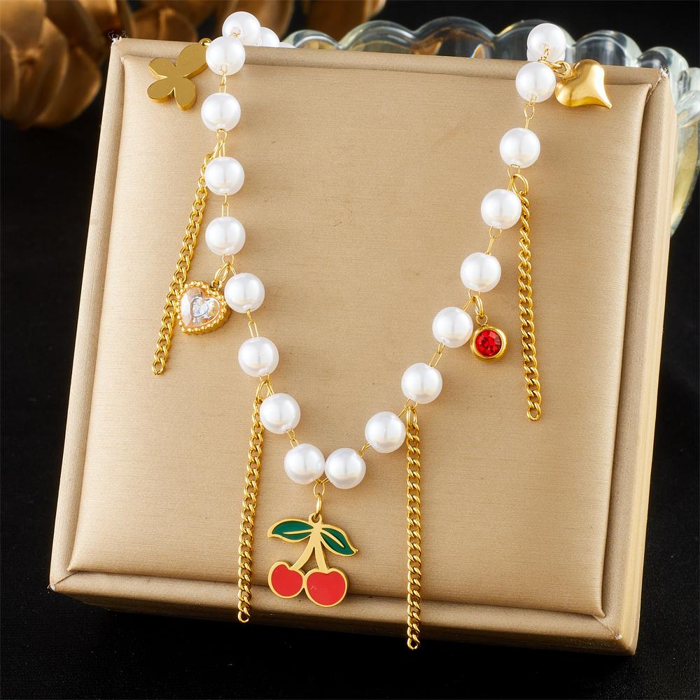 DIEYURO 316L Stainless Steell Cherry Strawberry Fruit Series Necklace For Women Lady New Fashion Neck Chain Jewelry Party Gift