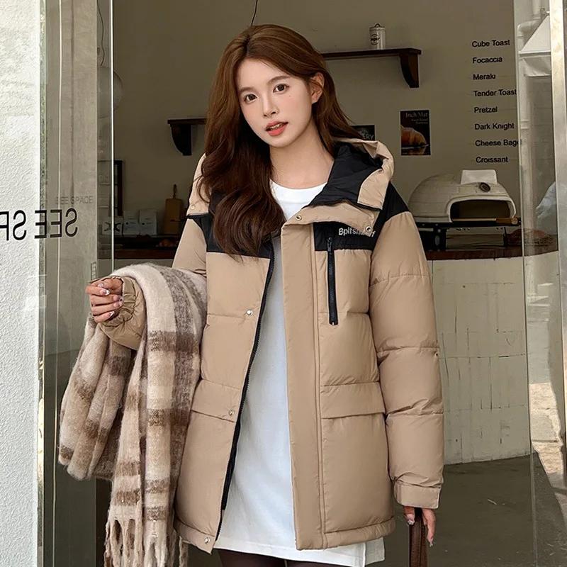 

Зимнее пальто Женское осенне-зимнее свободное пальто с капюшоном и большим карманом, уменьшающее возраст, пуховая хлопковая подкладка M хаки