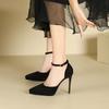Sandalen Damen 2026 Taschenkopf Hohl Wildleder Wasserdicht Tischsandalen Damen Sommer Neu Spitze Stiletto Hohe Absätze für Damen