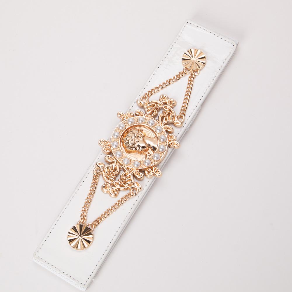 Retro Pearl Beauty Elastic Waistband: Women's Versatile Ultra-Wide Mirror Leather Belt