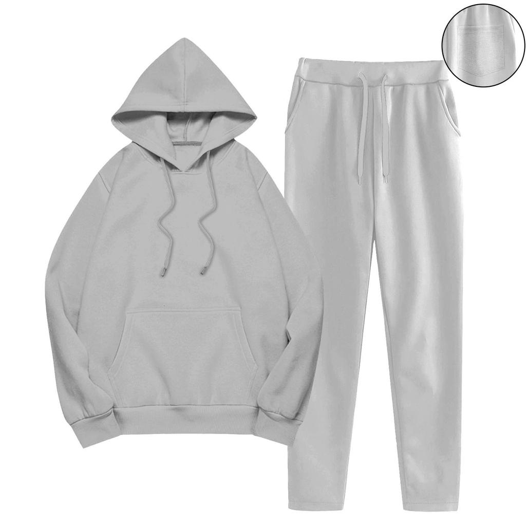 Women's Fashionable Loose Pocket Long Sleeved Sweatshirt Long Pants Two-Piece Set