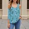 Women's Casual Shirt Blouse Print V-neck Sexy Cold Shoulder 3/4 Sleeve Top