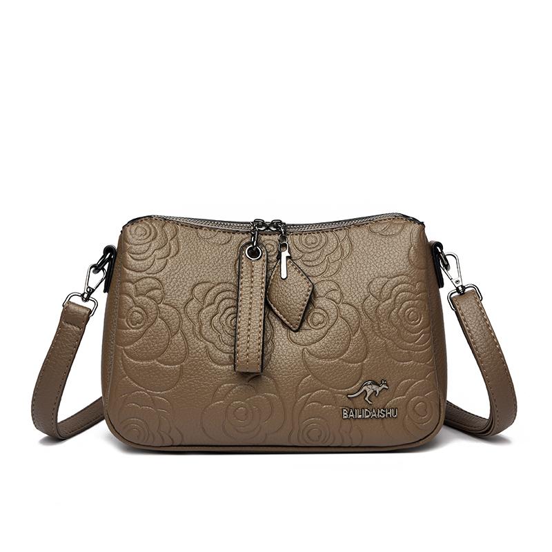 Three-Layer Multi-Use Middle-Aged Mother Bag Women's Embossed Change Shoulder Crossbody Bag
