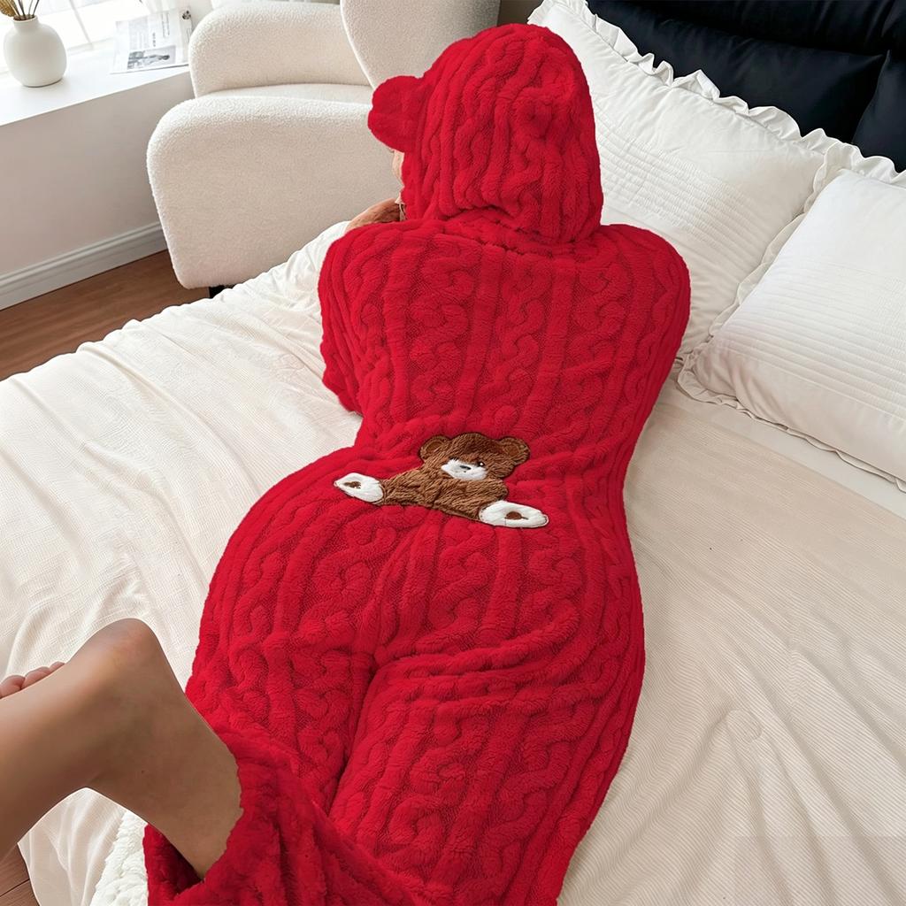 Women's Hooded Long Sleeve Pajama Jumpsuit for Casual and Sleep