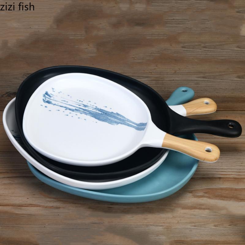 Smash Resistant Melamine Tableware Dinner Plate Western Food Plate Pizza Plates Handle Steak Plates Sushi Dish Fruits Snack Tray