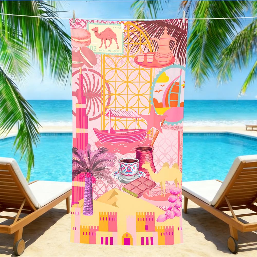 

Arabian Dream Beach Towel for Women – Soft Absorbent Lightweight with Camel & Palm Design for UAE Themed Summer Adventures W30*H60(CM)