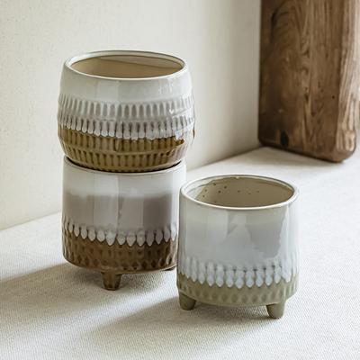 Pastoral Ceramic Three-Legged Flower Insert Home Ornament Succulent Flower Pot Creative Desktop Storage Pen Holder Kitchen Storage Jar