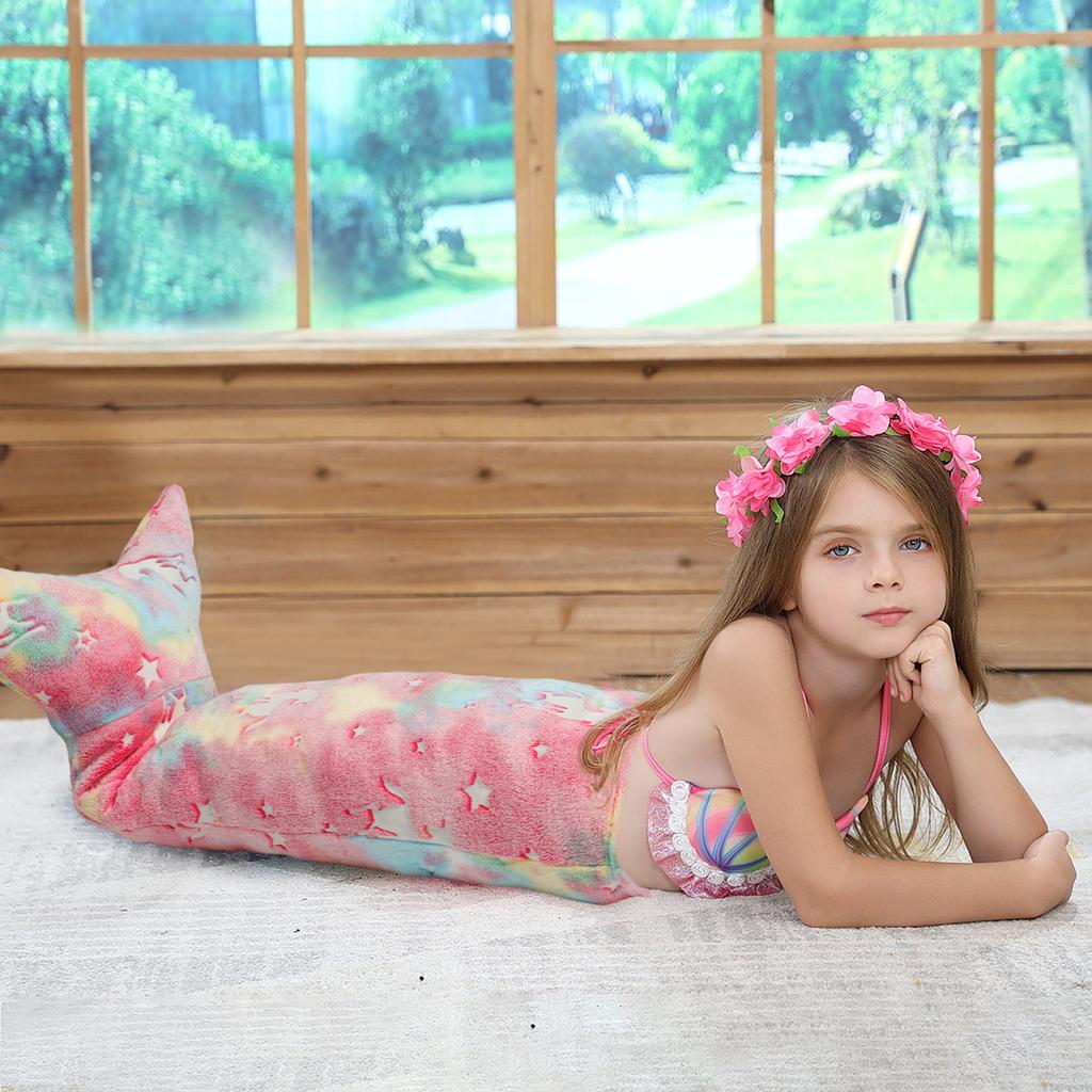 Flannel Mermaid Sleeping Bag Super Soft Luminous Mermaid Blanket Flannel Girls Mermaid Tail Blanket Gifts for Girls 3 To 6 Years