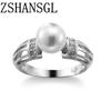 Elegant Authentic Silver Color Female Rings With Freshwater Pearl For Women Finger Ring Anillos Mujer