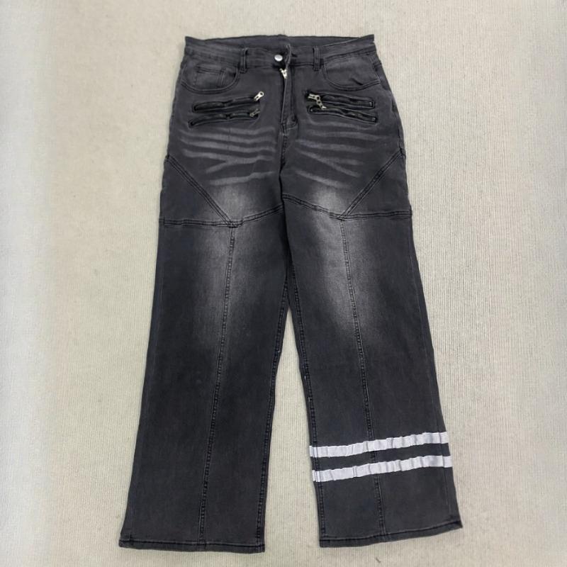 European and American trend straight tube loose washed distressed printed jeans