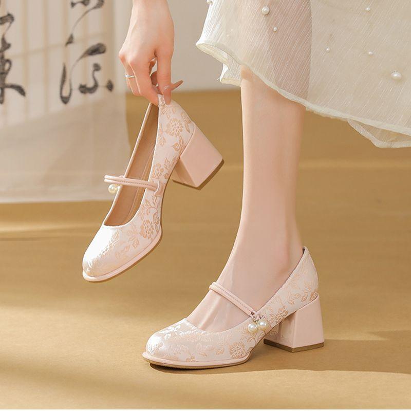 French gentle fairy style elegant sandals summer new Chinese style with cheongsam horse face skirt high heels
