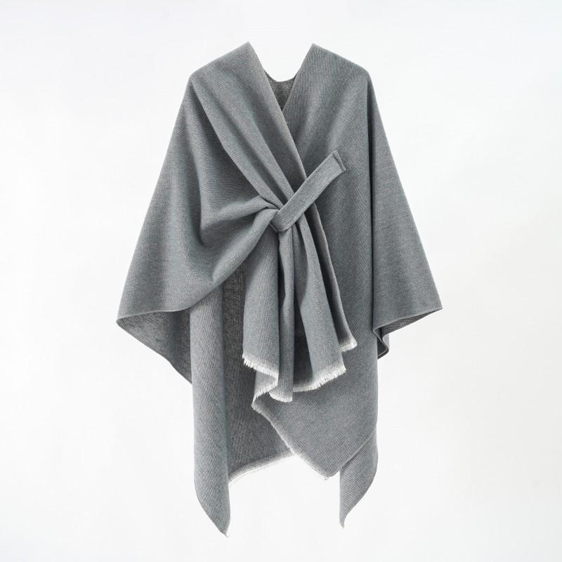 Solid Color Winter Knitted Shawl Wrap With Slit Hem Warm Lightweight Cape Women Men Street Style