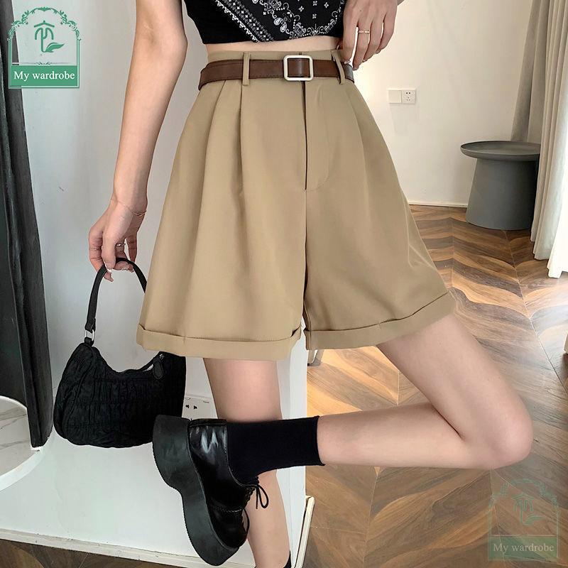 Women's Loose High-waisted Wide-leg Pants Thin Suit Shorts Summertime Korean Version Rolled-up Casual Shorts