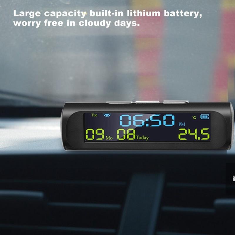 A62E-Car Solar Digital Clock With LCD Time Date In-Car Temperature Display For Outdoor Personal Car Part Decoration