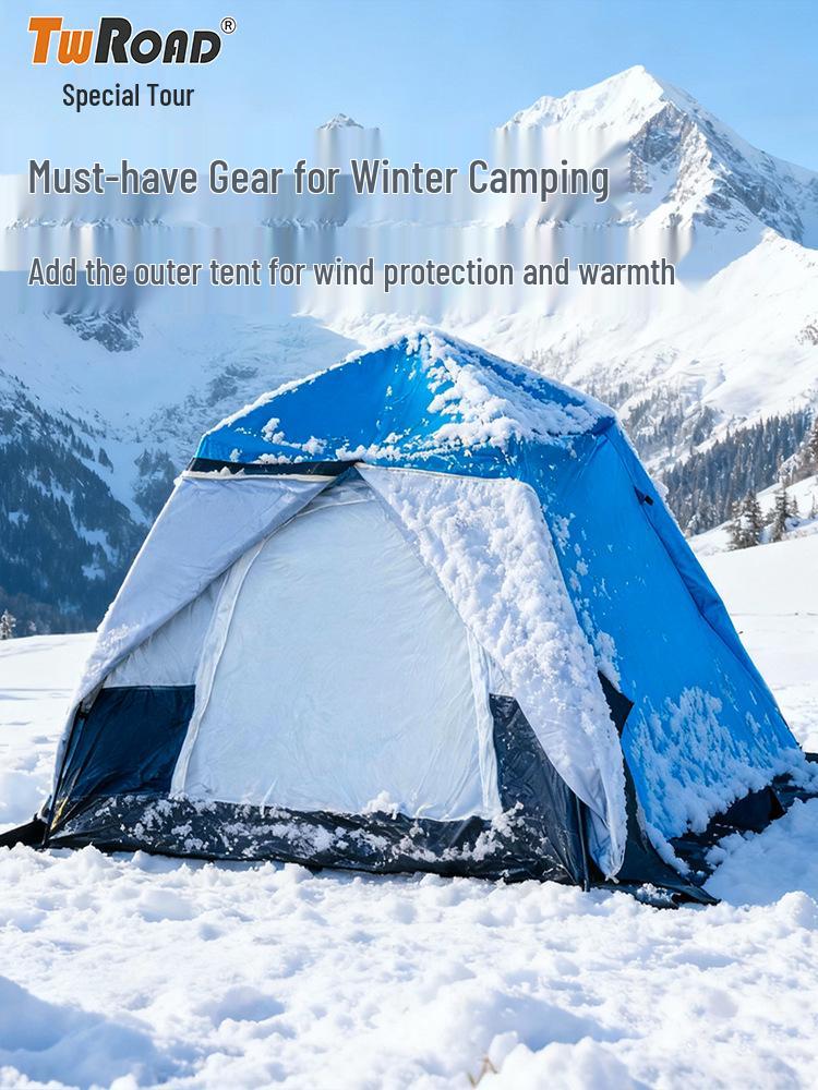 Four-Season Double-Layer Waterproof Tent with Quick-Open Design, Two Doors, Windows, and Ventilation for Camping.
