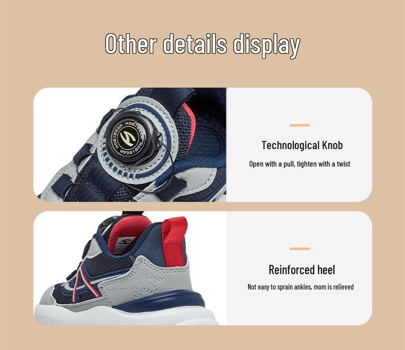 Happy Bear Rotating Buckle Mesh Children's Running Shoes for Spring/Autumn - Breathable & Versatile