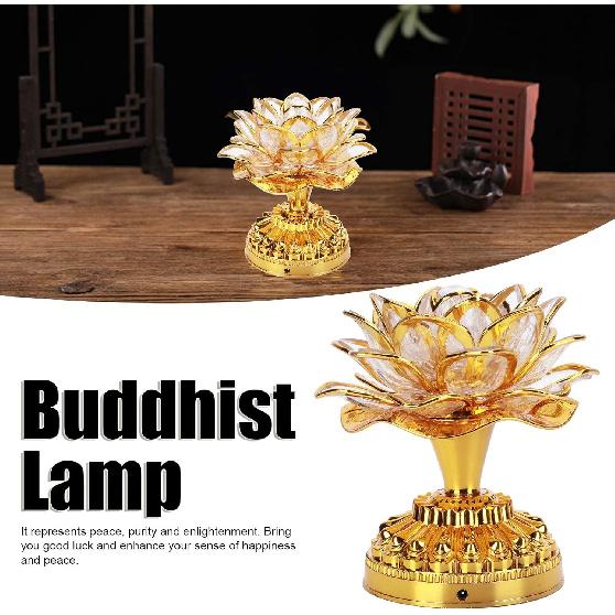 OUKENS Buddhist Lamp, 110-240V US Plug Buddha Lotus Light LED Lotus Lamp 7 Colorful Golden Buddha Night Light Buddhism Faith Supplies