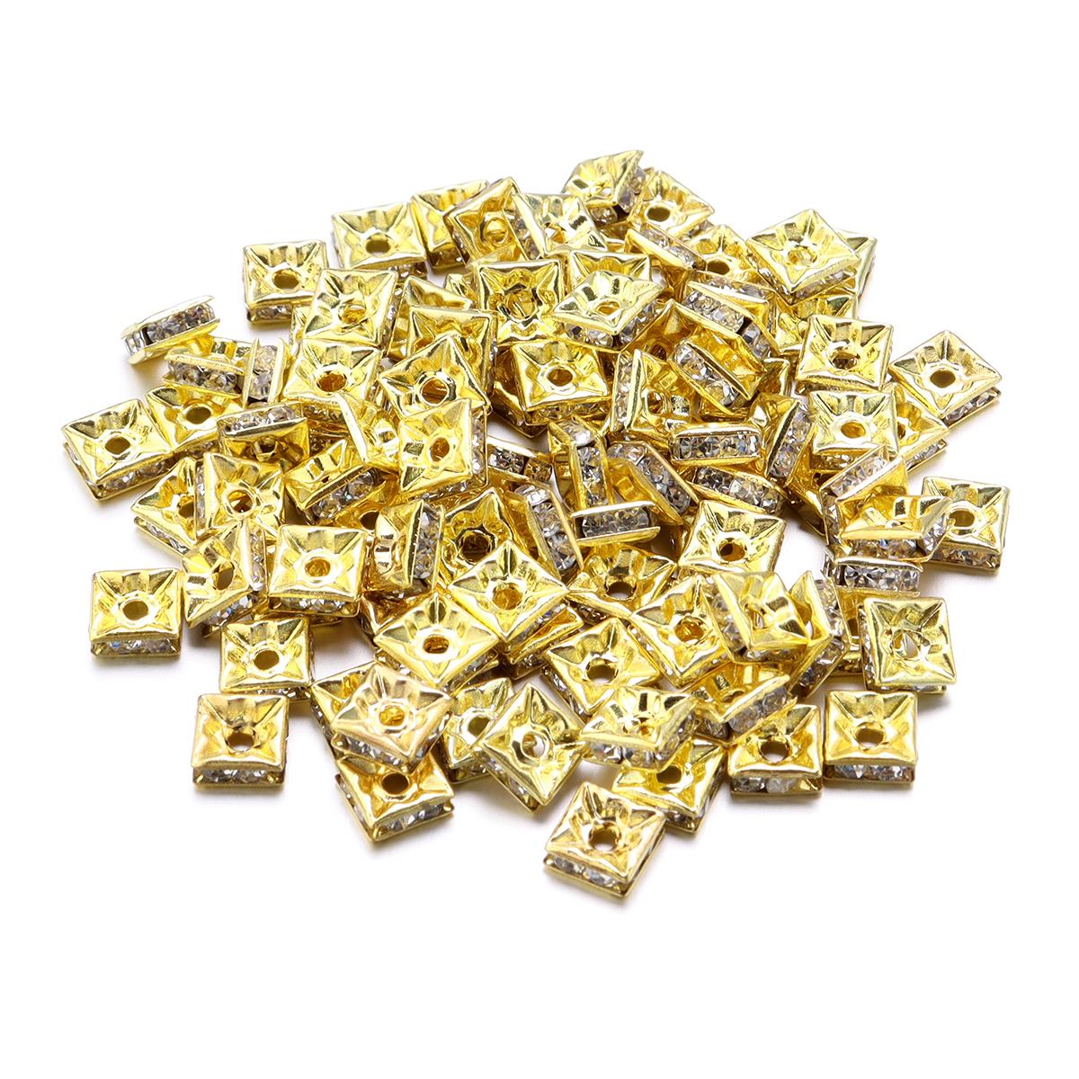

30pc/lot Metal Square Rhinestone Rondelle Crystal Beads Loose Spacer Beads For Jewelry Making DIY Bracelet Necklace Accessories 6mm золотий
