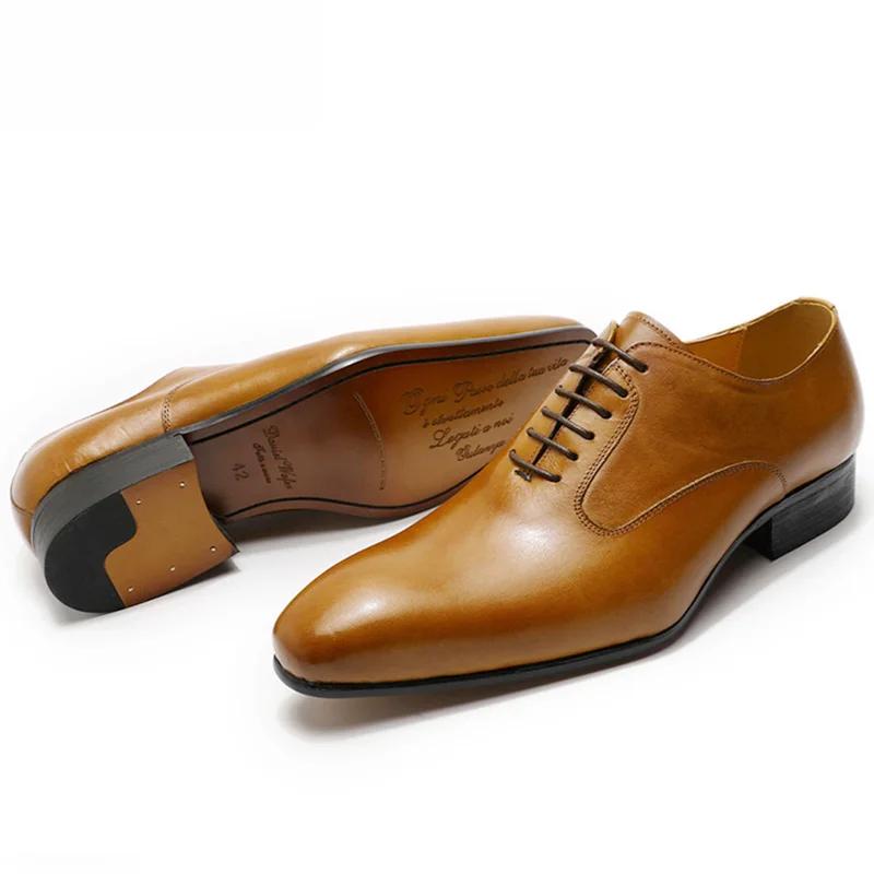 Handmade Oxford Men's Shoes Genuine Leather Lace-Up Casual Business Work Formal Dress Shoes Comfortable High Quality