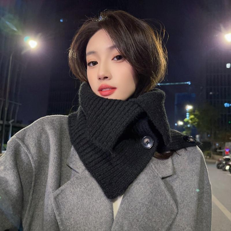 Korean Style Button Scarf Women Autumn And Winter Retro Warm Neck Collar Knitted Shawl Dual-Purpose Cold-Proof Scarf