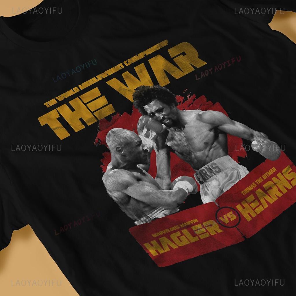 T-shirt de Boxe Hagler Vs Hearns Unisexe Pour Unisexe Unisexe Vintage Coton Graphique Col Rond Manches Courtes Souvenir Sportif