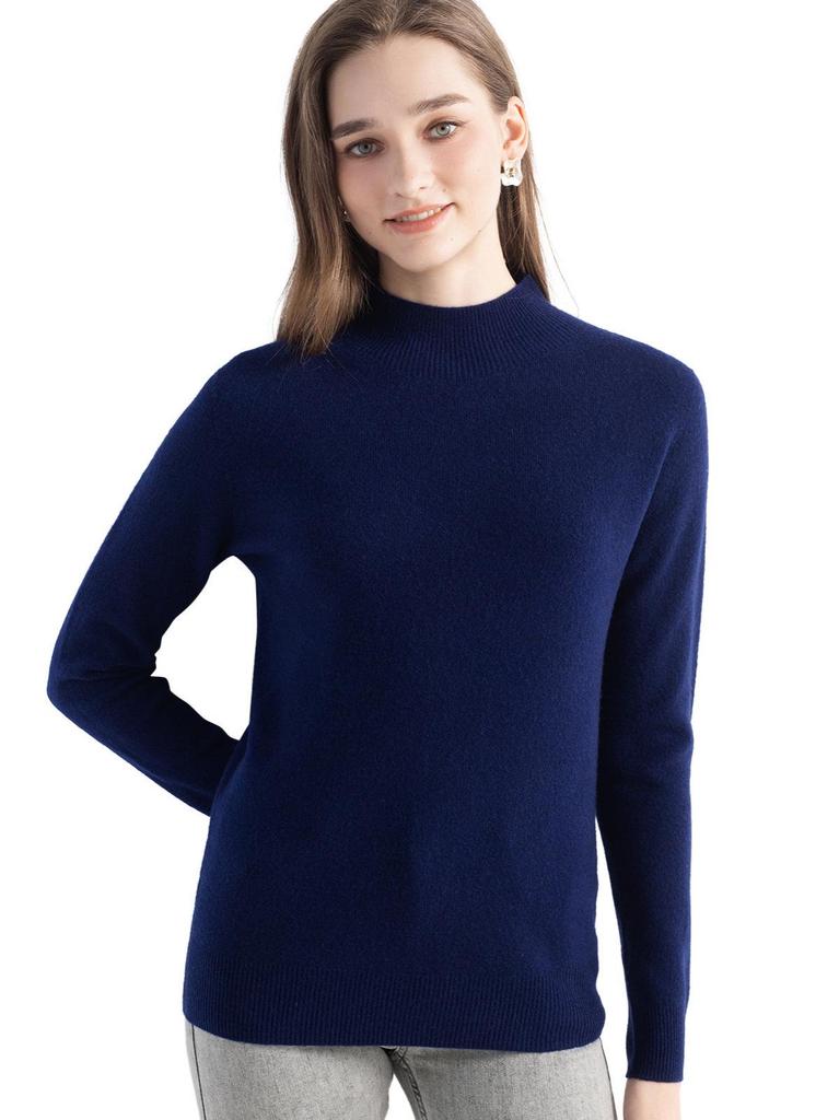 Women's Slimming Wool Long-Sleeve Half-High Neck Top - Solid Color, Versatile Basic