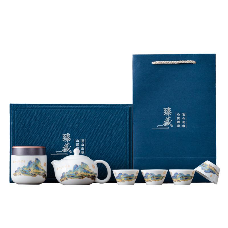 White porcelain tea set, suet jade Xishi pot, kung fu tea set, high-end gift box, business companion gift for customers