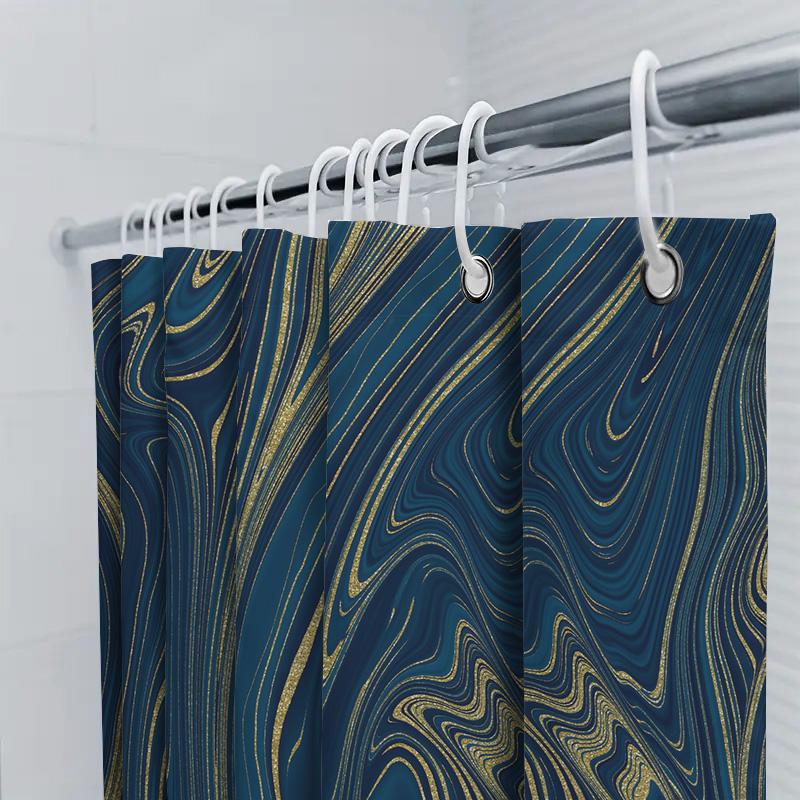 Luxury Blue Gold Shower Curtain Bathroom Decor Home Textiles Printed Waterproof Fabric Shower Curtains For Bathtub Kitchen Custo