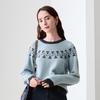 Betu Women's Winter Color Block Jacquard Round Neck Sweater